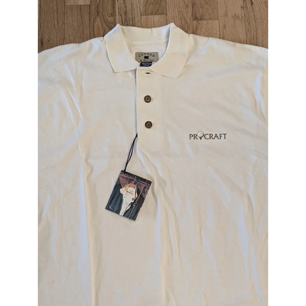 Cutter & Buck Polo Embroidered Logo Golf Polo Shirt Men's M Cream 100% Cotton